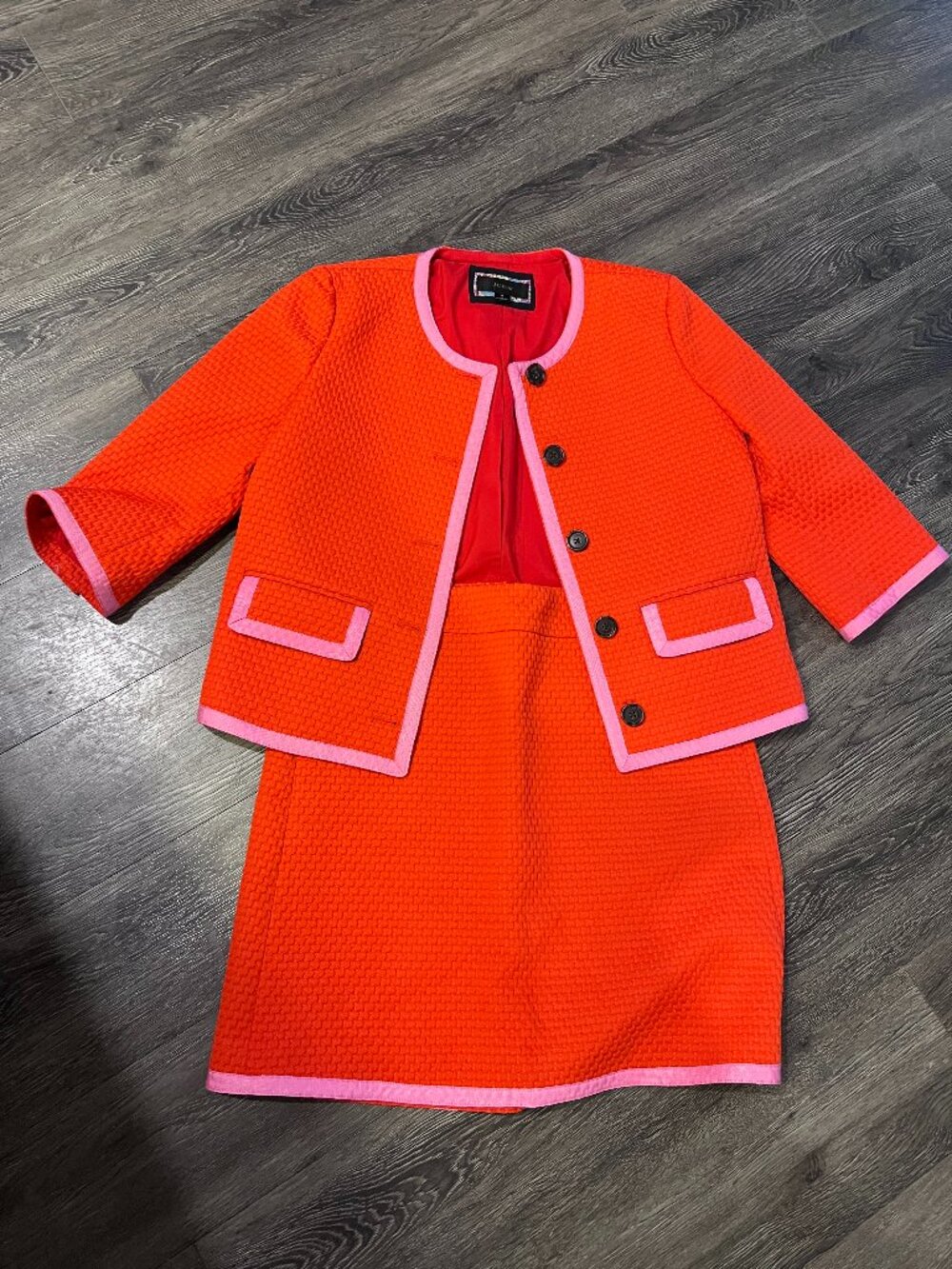 J.Crew Orange Skirt Suit Set Size 4 Jacket and Mini Skirt